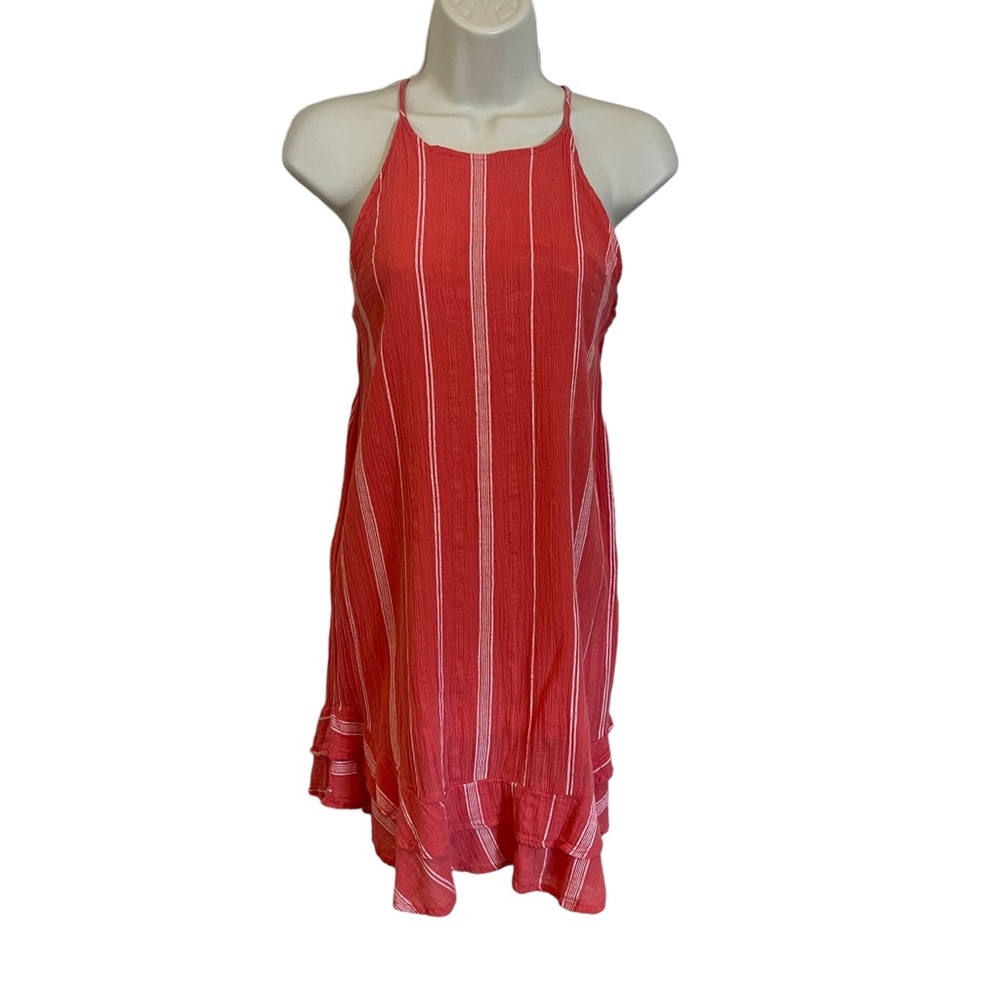 Lagaci summer cross strap gauze dress. Coral with white stripes size small